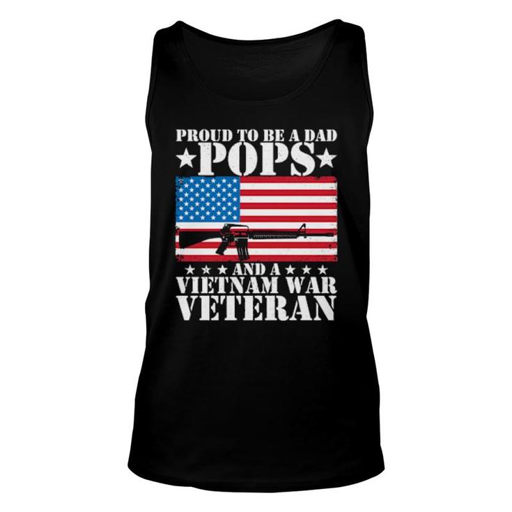 Proud To Be A Dad Pops And A Vietnam War Veteran Usa Flag  Unisex Tank Top