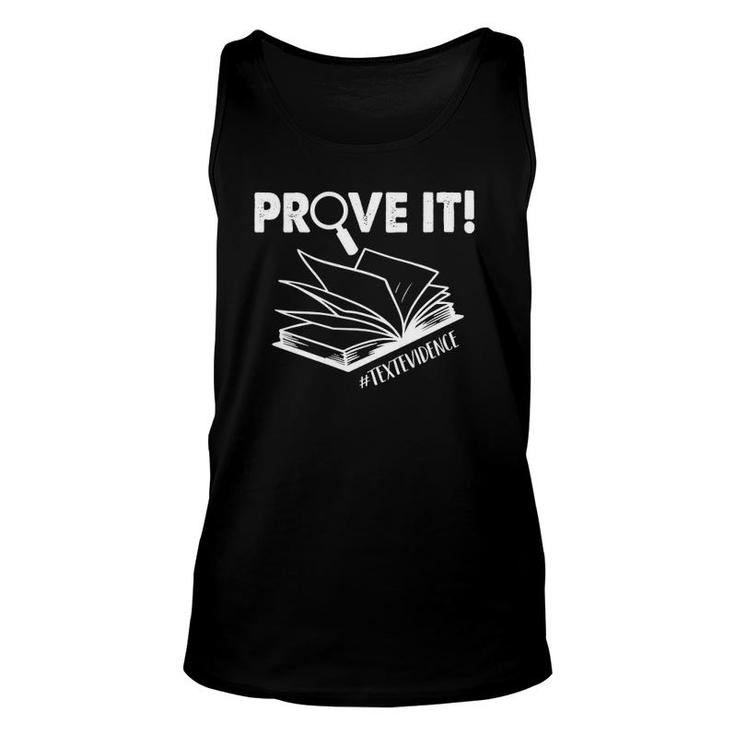 Womens Prove It Text Evidence Book Lover Bookworm Bookish Reading Tank Top