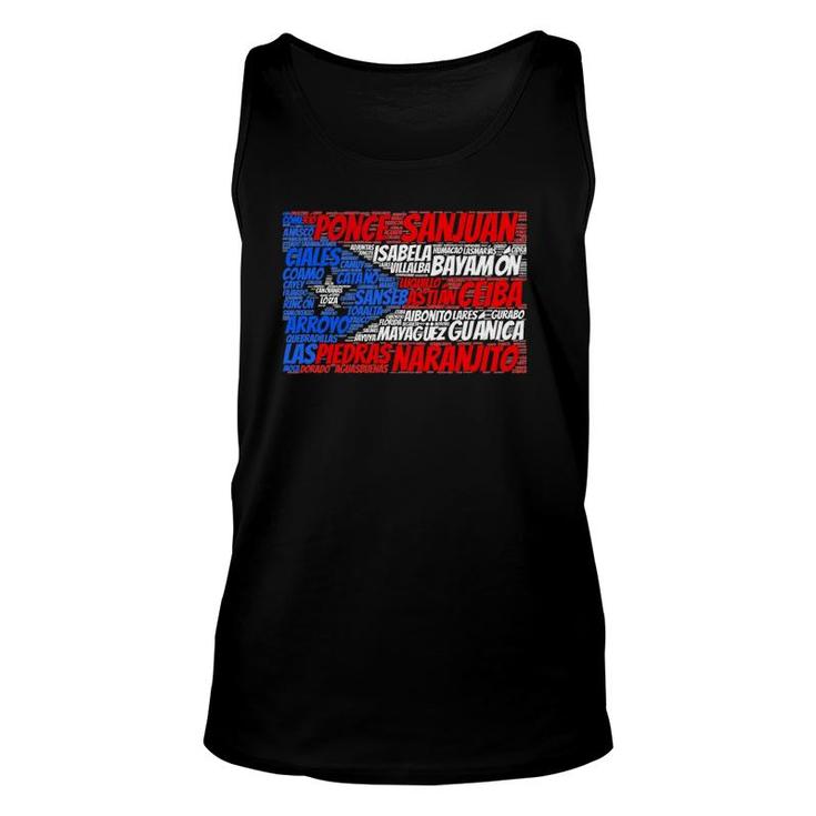 Puerto Rican Flag With Towns And Cities Of Puerto Rico Gift Unisex Tank Top