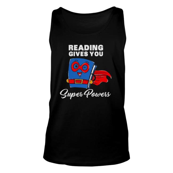 Reading Gives You Super Powers Funny Super Hero Unisex Tank Top