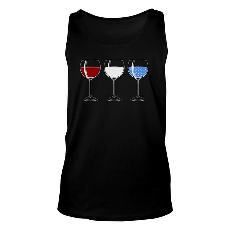 Red White Blue Wine Glasses American Flag 4Th Of July Unisex Tank Top