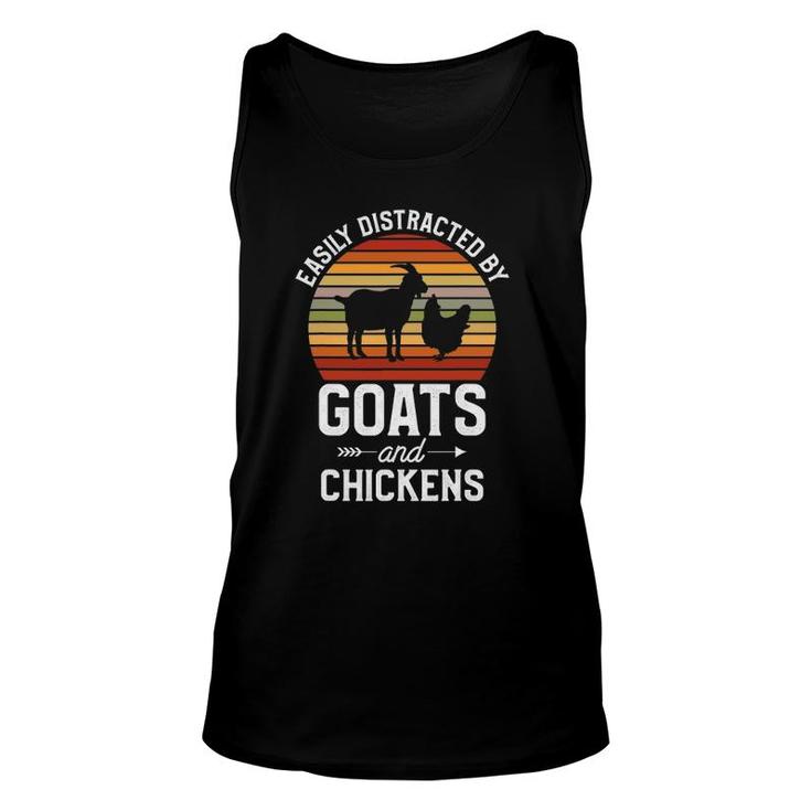 Retro Easily Distracted By Goats And Chickens Farm Animals Unisex Tank Top
