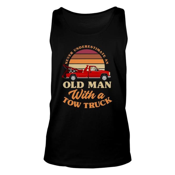 Retro Never Underestimate Old Man With Tow Truck Driver Unisex Tank Top
