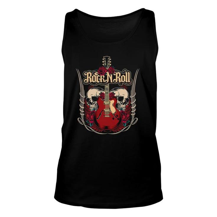 Rock And Roll For Women Rock N Roll For Men Skull And Roses Unisex Tank Top