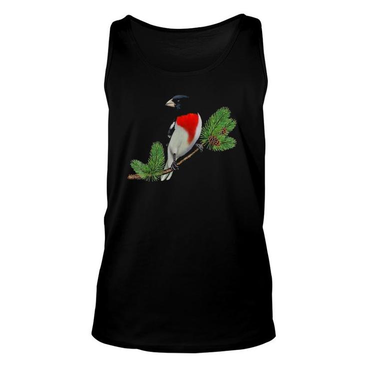 Rose-Breasted Grosbeak On Branch Birder & Bird Lover Gift Unisex Tank Top
