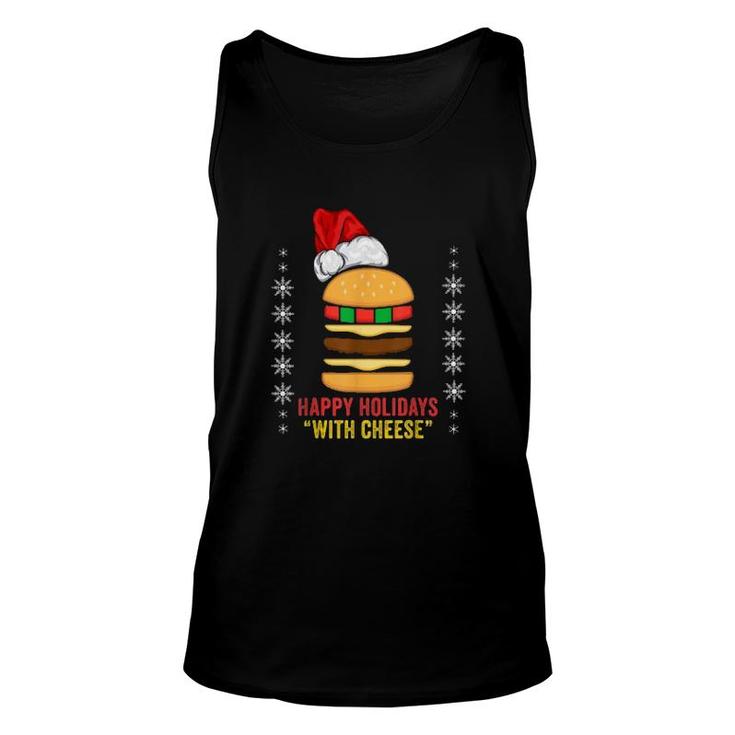 Santa Hamburger Happy Holidays With Cheese Christmas Sweater Tank Top