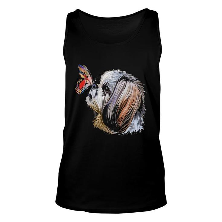 Shih Tzu With Butterfly Art Unisex Tank Top