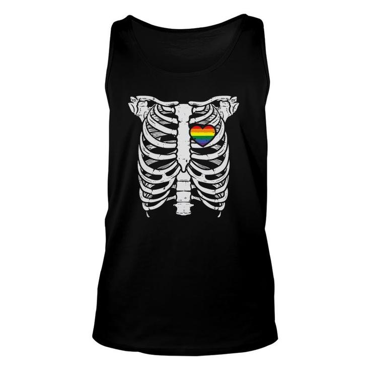 Skeleton Xray Ribs Halloween Heart Lgbtq Gay Pride Ally Unisex Tank Top