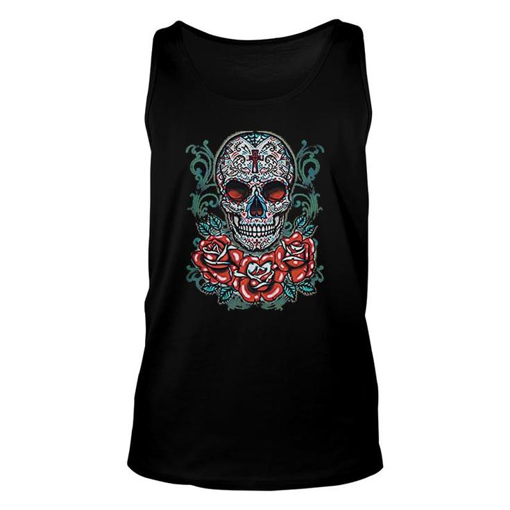 Skull With Roses Badass Skeleton Unisex Tank Top - Thegiftio