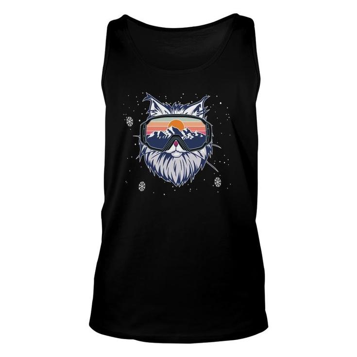 Snowboarding Kitty Cat Skiing Goggles Winter Mountains Tank Top
