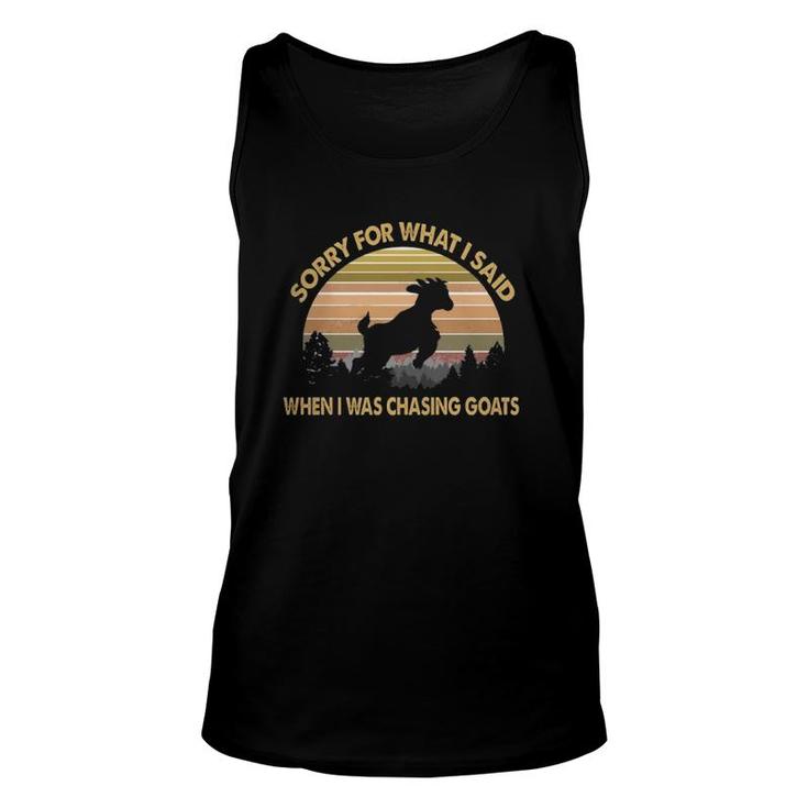 Sorry For What I Said When I Was Chasing Goats Silhouette Retro Goat Lover Tank Top