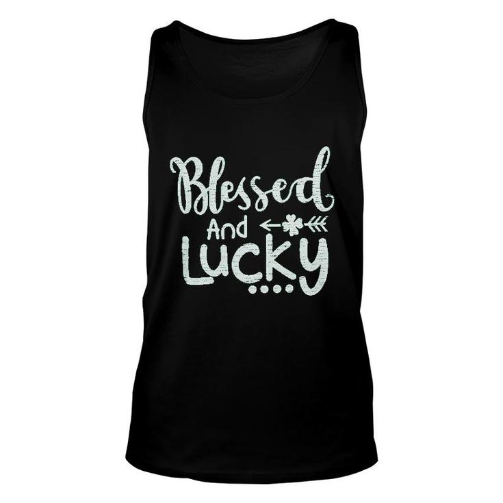 St Patrick's Day  Women Green Shamrock  Blessed And Lucky Unisex Tank Top
