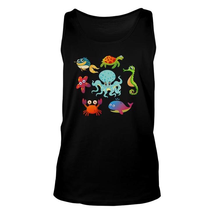 Starfish Crab Whale Octopus Sea Animals Print Toddlers Gift Unisex Tank Top