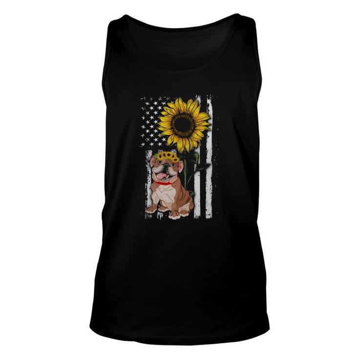 Sunflower American Flag Patriotic English Bulldog Dog Mom Dad Pet Lovers Tank Top