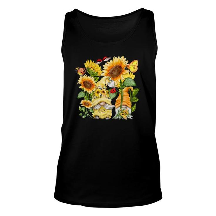 Sunflower Gnome Butterfly & Ladybug For Gardeners - Floral Unisex Tank Top