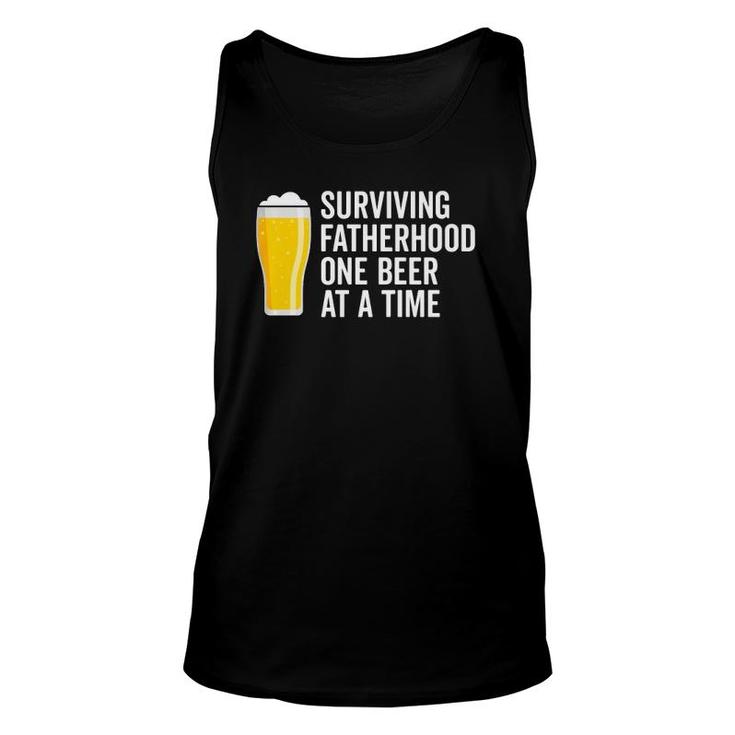 Mens Surviving Fatherhood One Beer At A Time Cool Fathers Day Tank Top