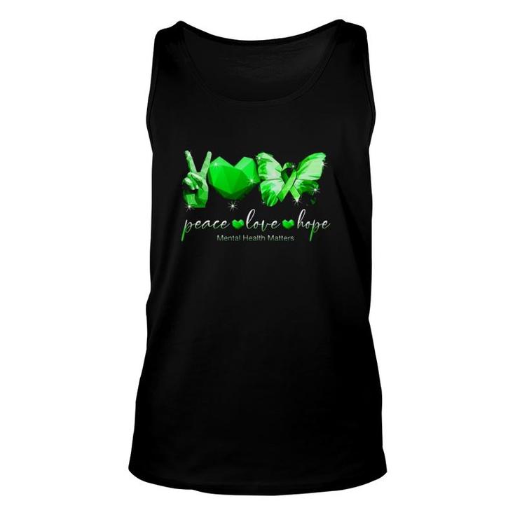 Mental Health Matters Peace Love Hope Green Ribbon Heart Butterfly V Sign Tank Top