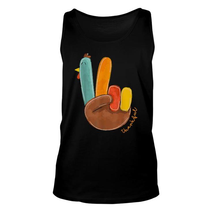 Thanksgiving Thankful Turkey Peace Hand Sign, Thanksgiving  Unisex Tank Top