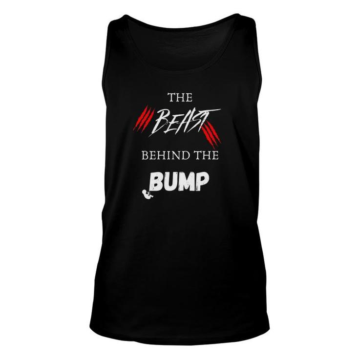 The Beast Behind The Bump Pregnancy Announcement Dad Unisex Tank Top