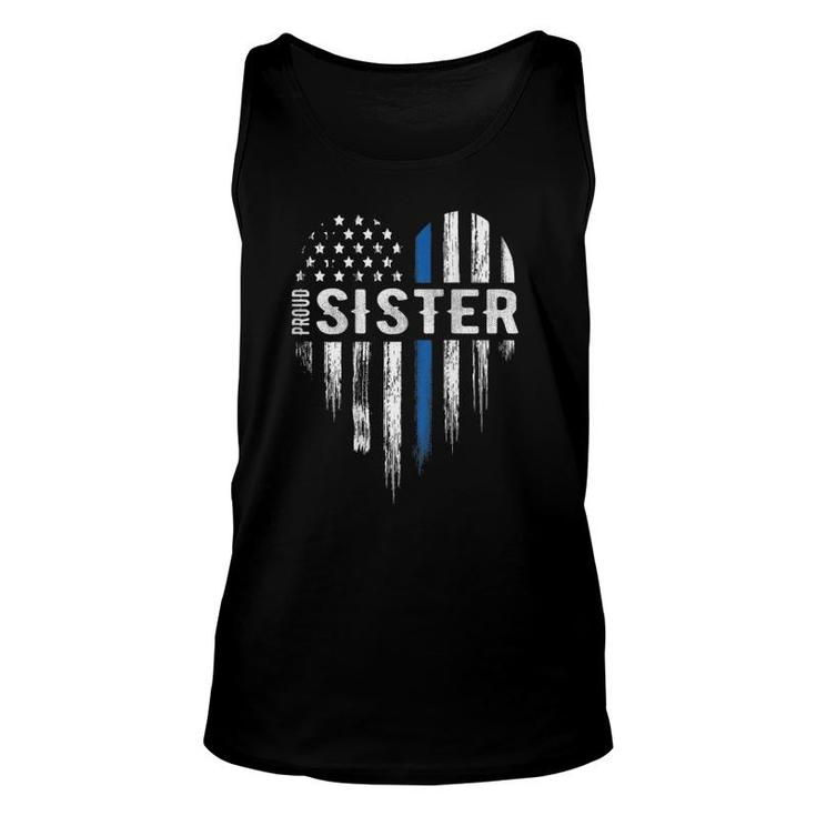 Thin Blue Line Heart Proud Sister Police Design On Back Unisex Tank Top