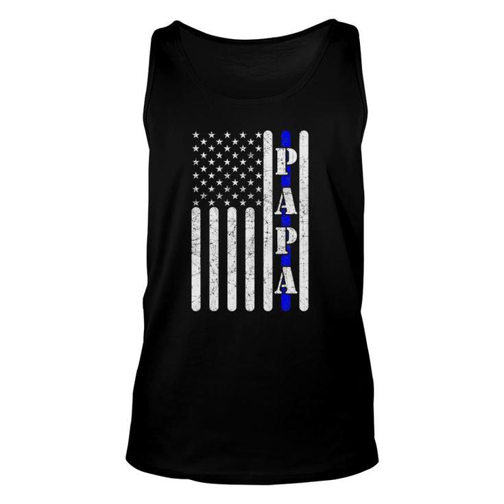 Thin Blue Line Papa Vintage Police American Flag Father's Day Tank Top