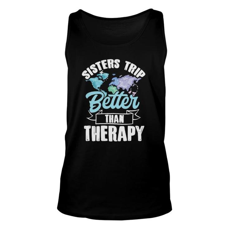 Travel Vacation Sisters Trip Better Than Therapy Watercolor Unisex Tank Top