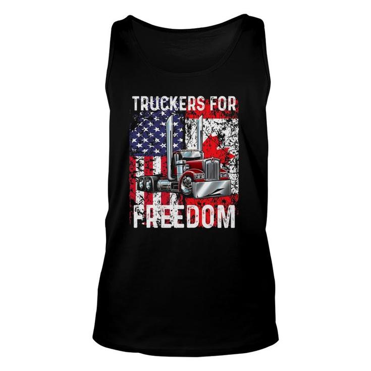 Trucker For Freedom Convoy 2022, American Canadian Flag Unisex Tank Top