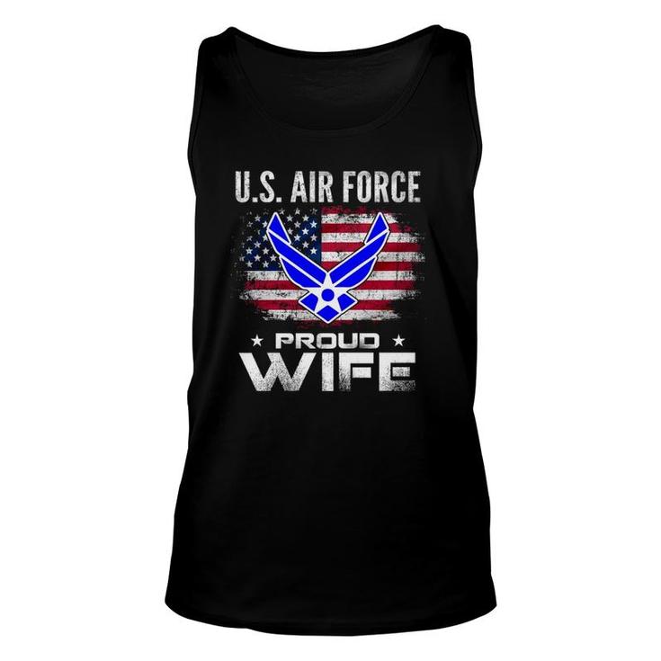 US Air Force Proud Wife With American Flag Gift Veteran Unisex Tank Top