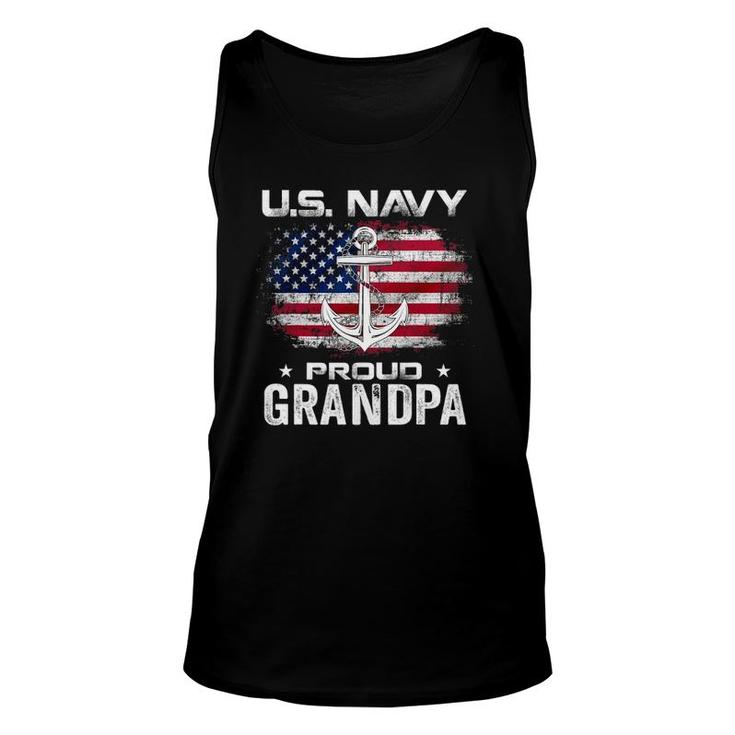US Navy Proud Grandpa With American Flag Gift Veteran Unisex Tank Top