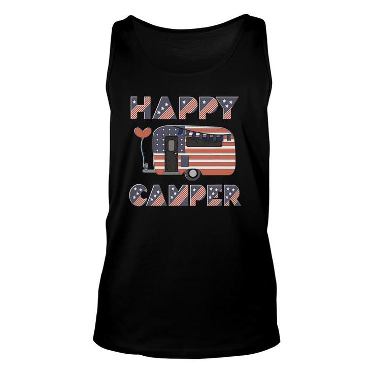 Usa Happy Camper Us Flag Patriotic 4Th Of July American Crew Tank Top
