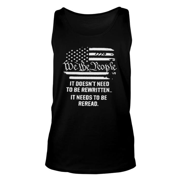Womens Vintage American Flag It Needs To Be Reread We The People V-Neck Tank Top