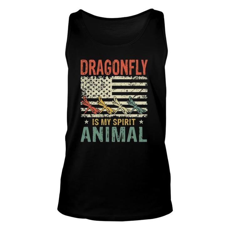 Vintage Dragonfly Is My Spirit Animal American Flag Unisex Tank Top