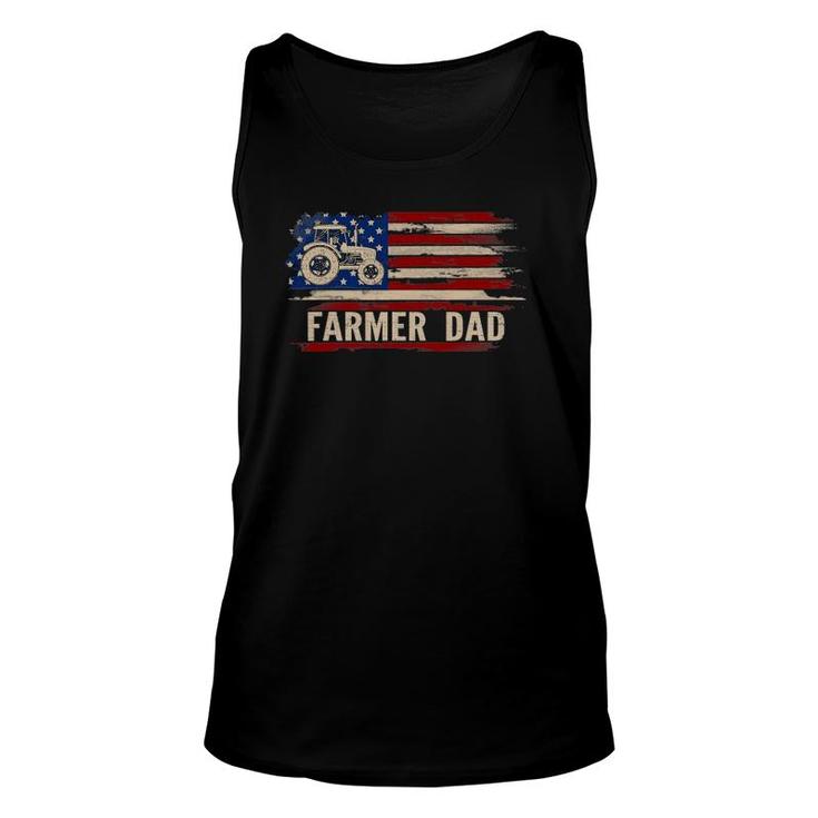 Vintage Farmer Dad American Usa Flag Farming Tractor Gift Unisex Tank Top