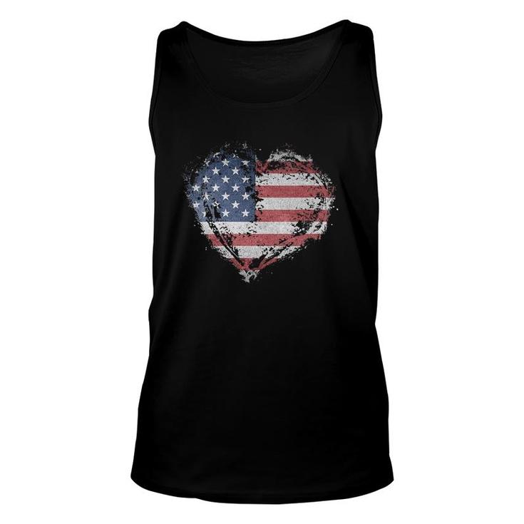Womens Vintage Heart American Flag Usa Patriotic 4Th Of July V-Neck Tank Top