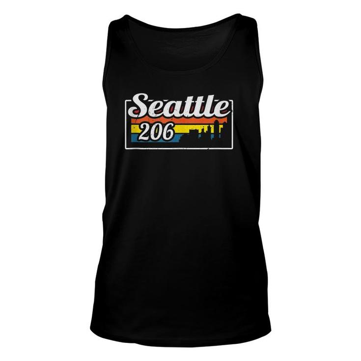 Vintage Seattle City Skyline 206 State Of Washington Retro  Unisex Tank Top