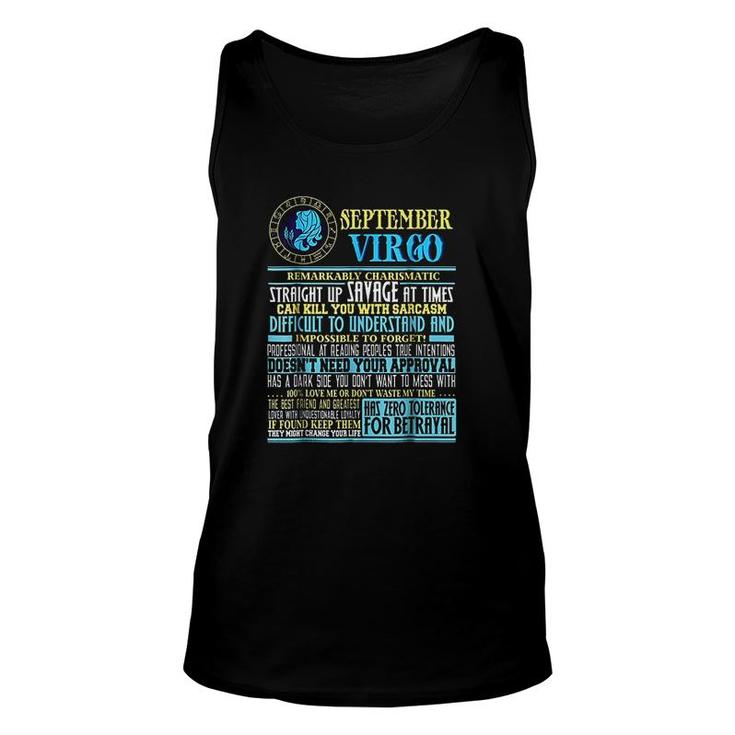 Virgo Facts Funny September Virgo Gift Unisex Tank Top