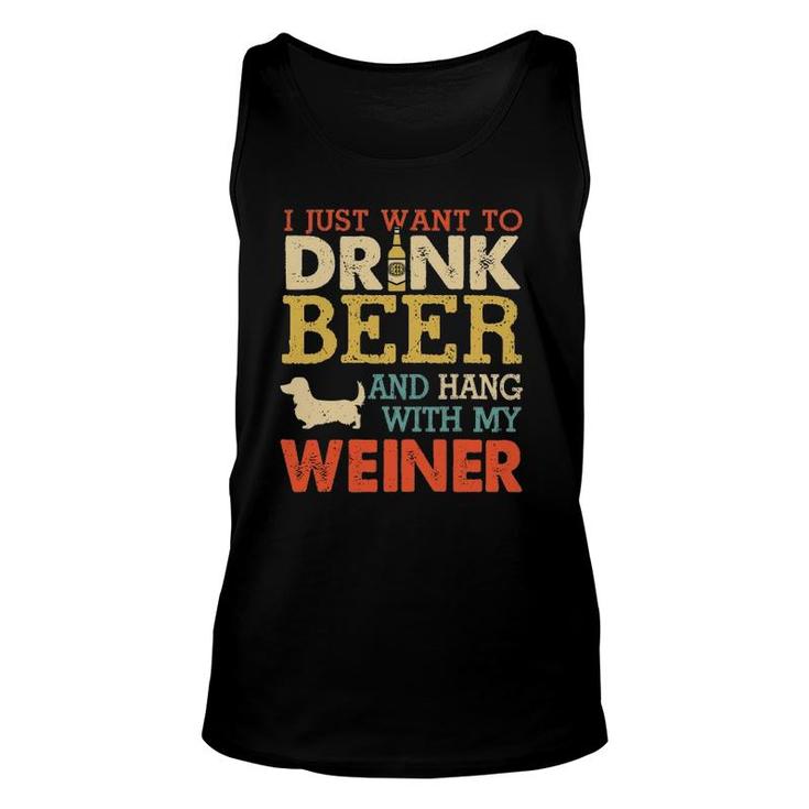 Weiner Dachshund Dad Drink Beer Hang With Dog Funny Vintage Unisex Tank Top