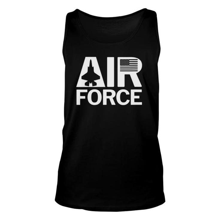Womens Air Force With F35 Jet And Us Flag Unisex Tank Top