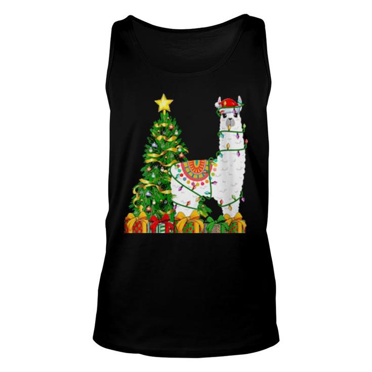 Womens Alpaca Lighting Xmas Tree Matching Alpaca Christmas  Unisex Tank Top
