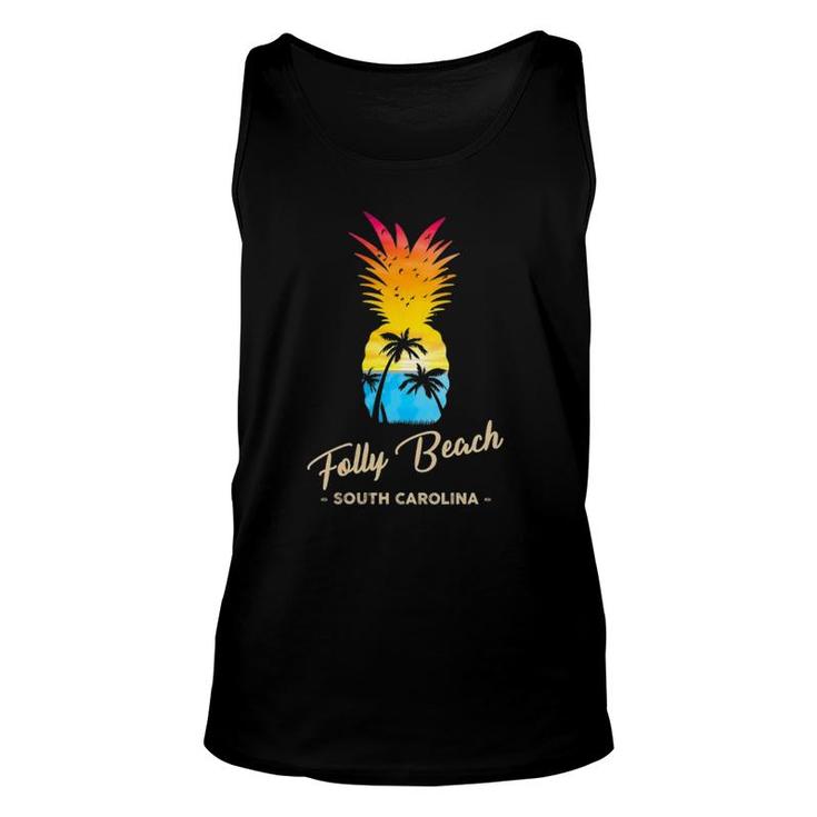Womens Folly Beach Souvenir Pineapple - South Carolina Unisex Tank Top
