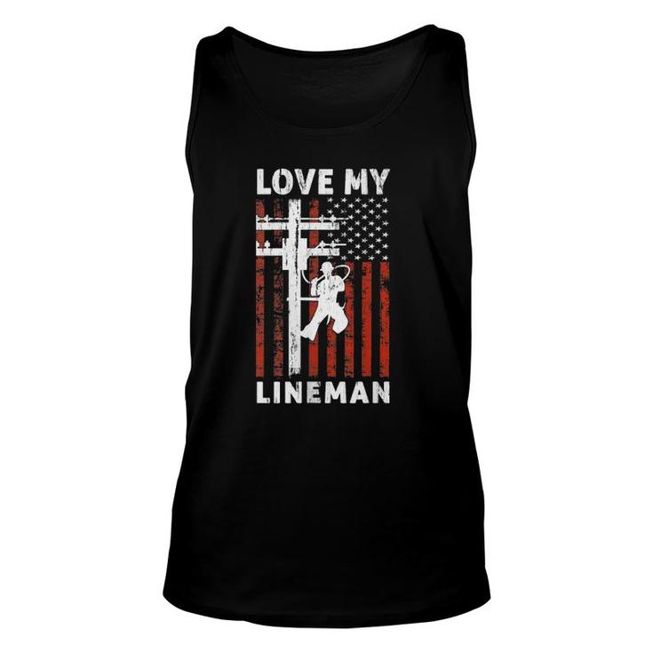 Womens I Love My Lineman Usa Flag 4Th Of July Tank Top Unisex Tank Top