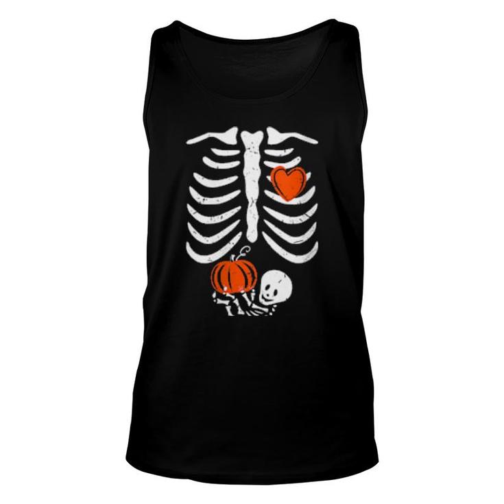 Womens Skeleton Heart Rib Cage Xray Pumpkin Halloween Unisex Tank Top