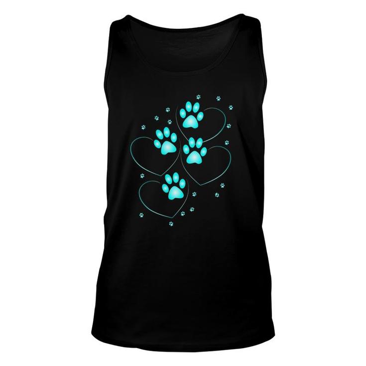 Womens Turquoise Hearts With Paws Of A Dog Or Cat V-Neck Unisex Tank Top
