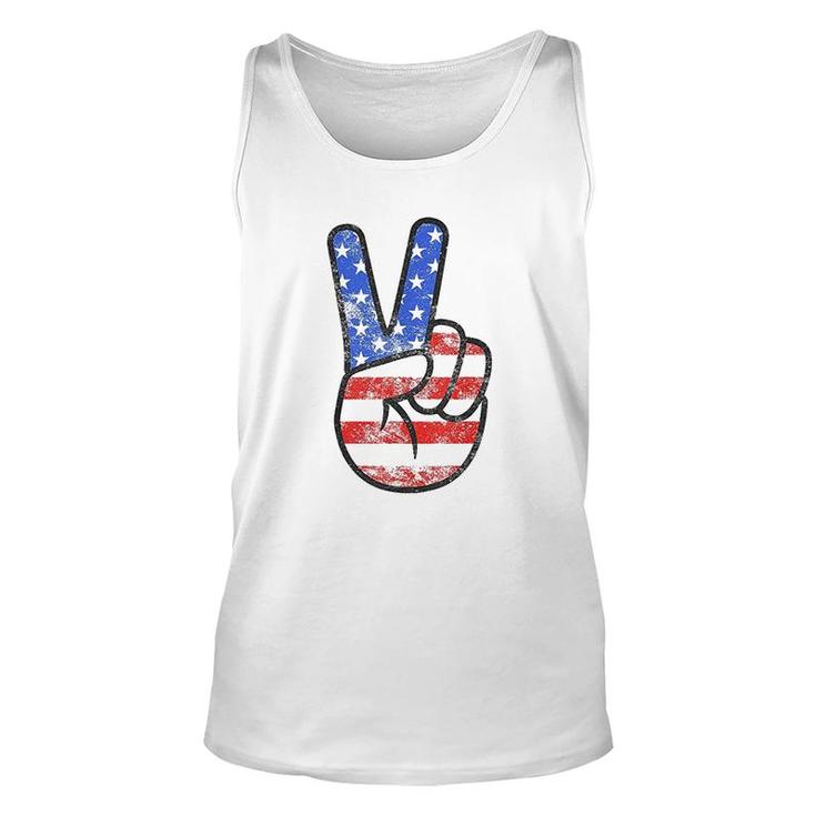 American Flag Peace Sign Hand Unisex Tank Top