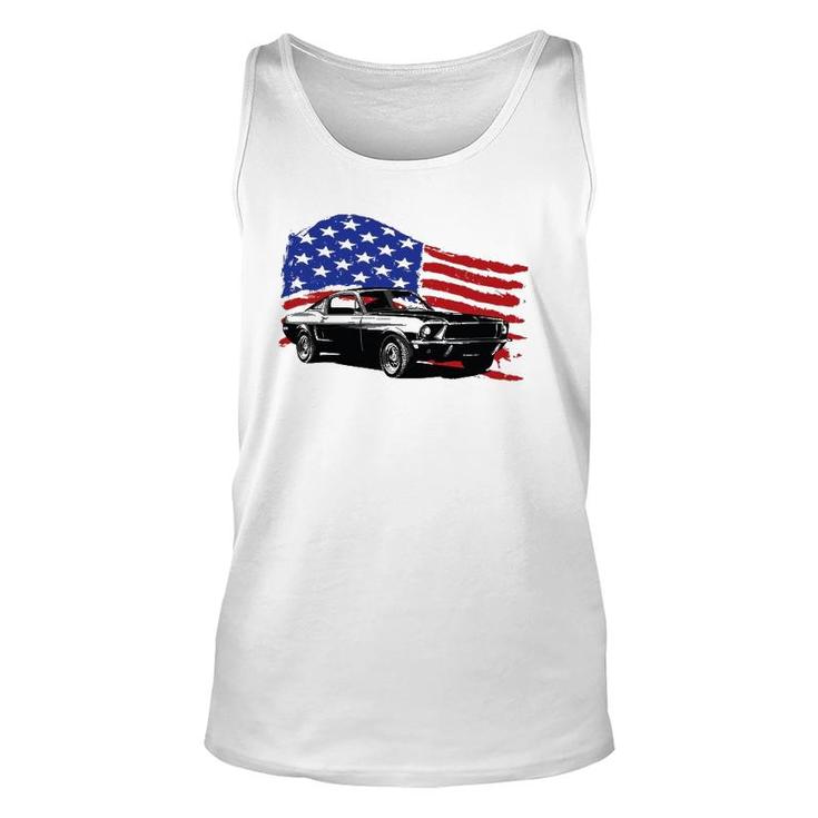 American Muscle Car With Flying American Flag For Car Lovers Tank Top