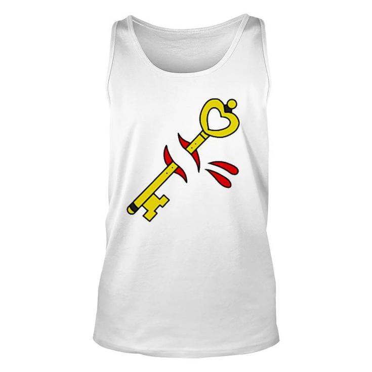 American Traditional Tattoo Style Key Over Heart Unisex Tank Top