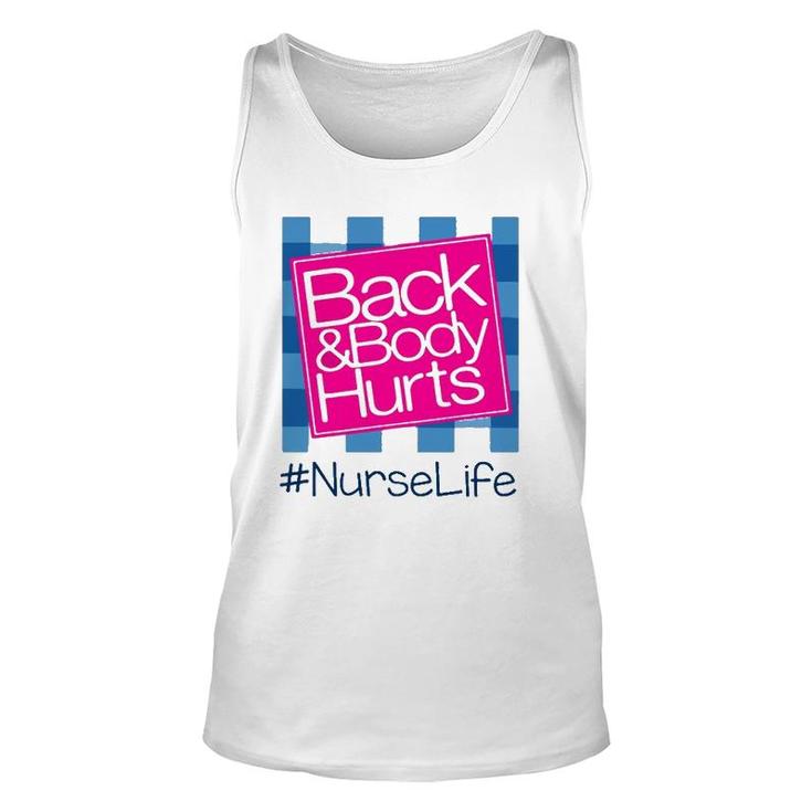 Back & Body Hurt Nurse Life Blue Checkerboard Hashtag Unisex Tank Top