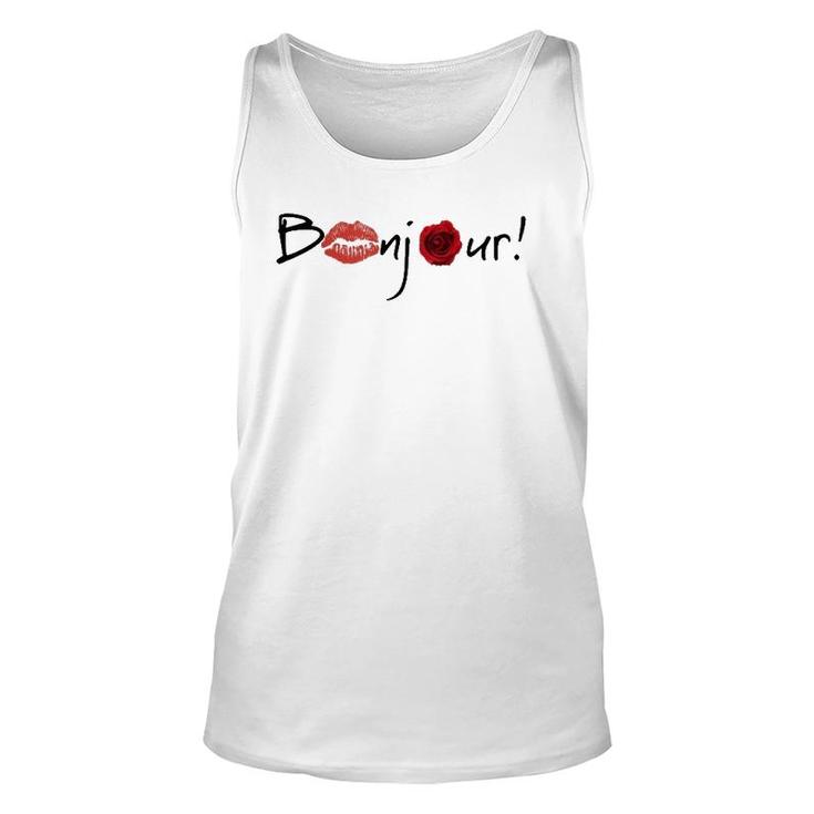 Bonjour Graphic With Lips And Rose Images Unisex Tank Top