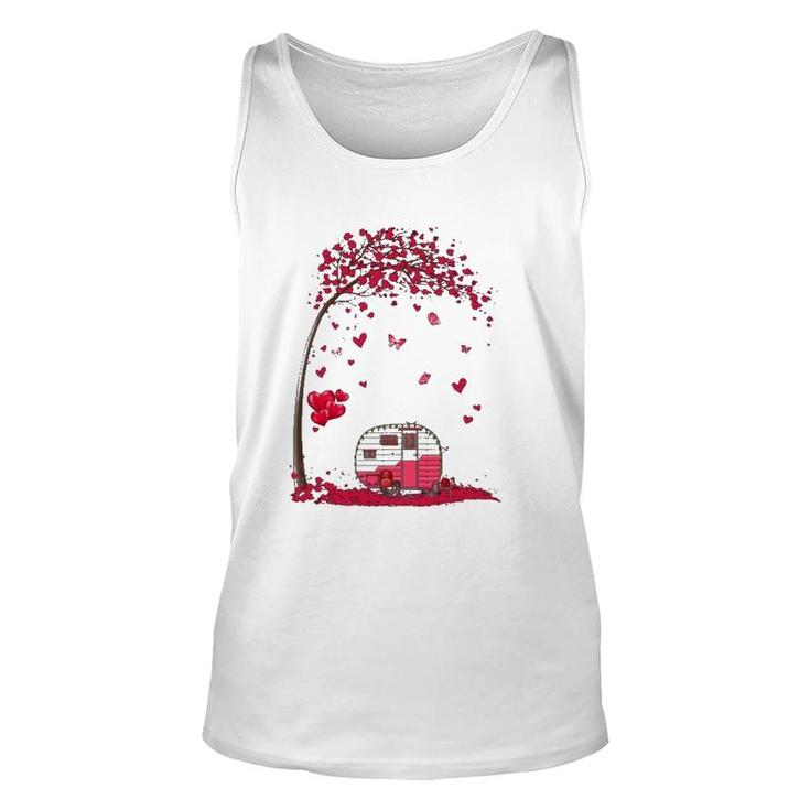 Camping Heart Tree Falling Hearts Valentine's Day Camper Unisex Tank Top
