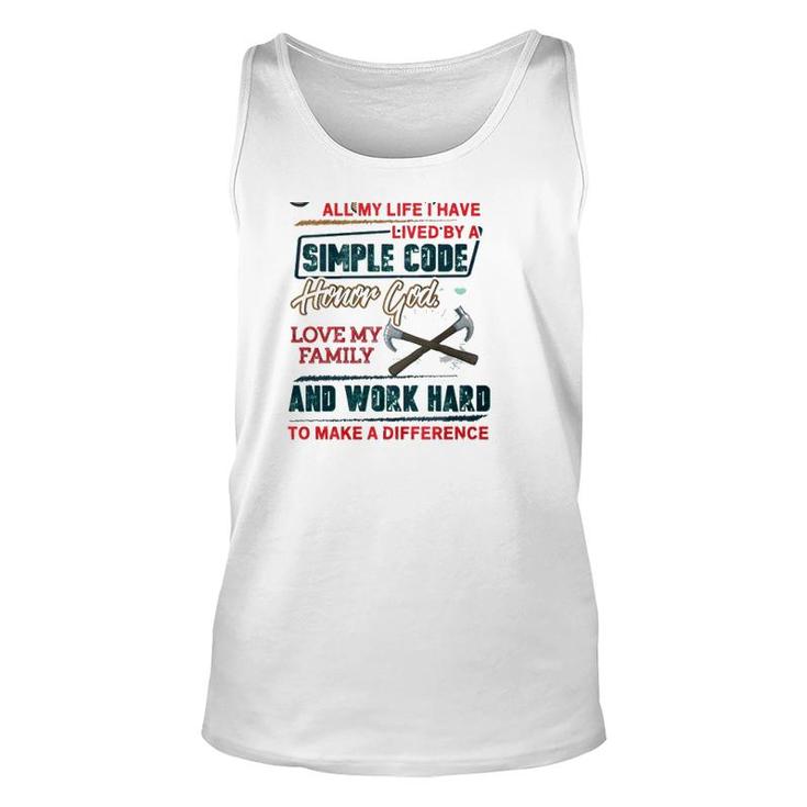 Carpenter Lived By A Simple Work Hard To Make A Difference Crossed Hammer Tank Top